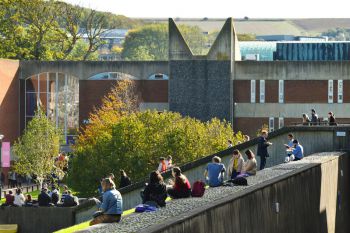 View of campus from outside library