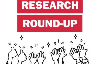 'RESEARCH ROUND UP' - text overlay. Hands clapping. applause and thumbs up gestures. congratulation business. isolated on white background. vector illustration