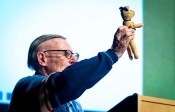 Peter Summerfield BEM with his teddy bear at this year's Holocaust Memorial Day event at Sussex