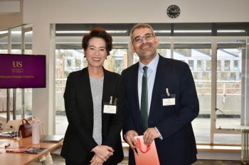 Vice President for Global Partnerships and University Council Assoc Prof Nopraenue Sajjarax Dhirathiti (Mahidol University) meets Pro-Vice-Chancellor for Global and Civic Engagement Prof Robin Banerjee (University of Sussex)