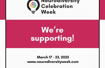 Colourful Neurodiversity Celebration Week logo, graphic and text stating 'we're supporting'