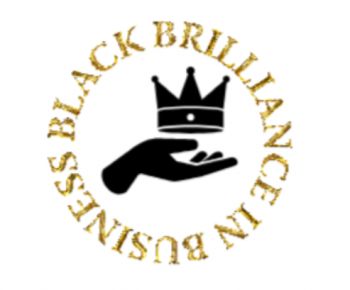 Logo for Black Brilliance in Business - a hand is in the centre with gold lettering spelling out 'Black Brilliance in Business' around the edge