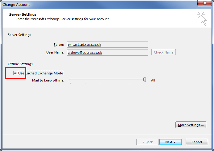 cached exchange mode outlook web app