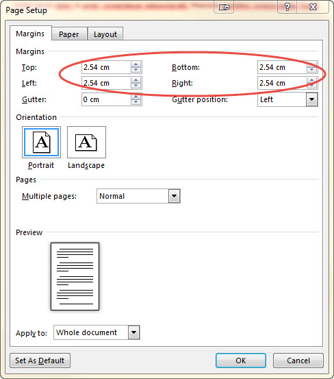 changing margins in word xp