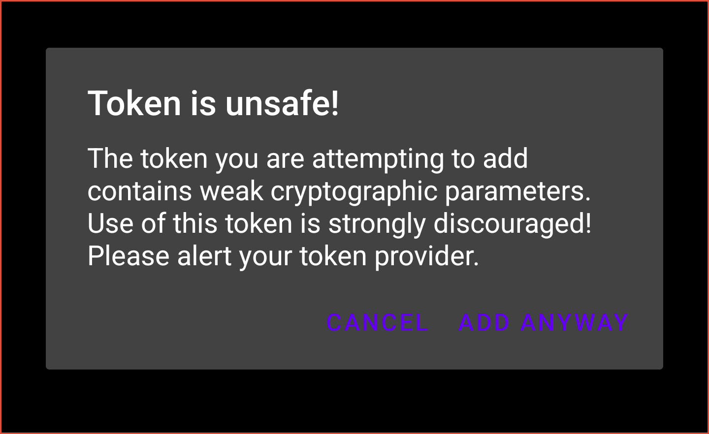 FreeOTP app unsafe token