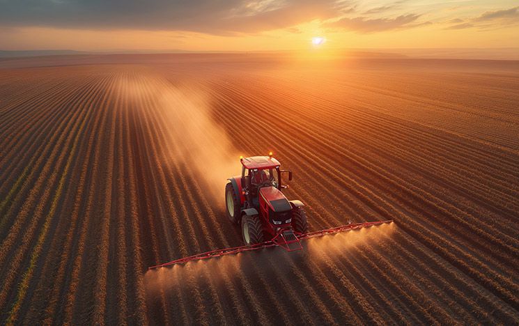 Aerial view of tractor in a field