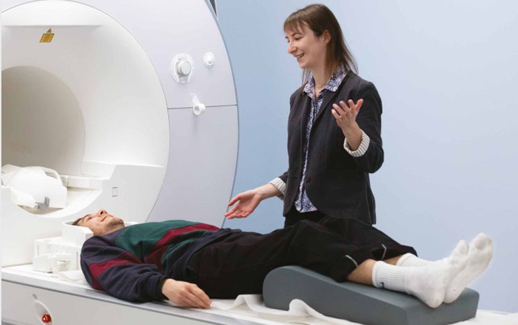 person being scanned in MRI