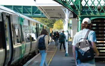Commuter students arriving at Falmer train station Commuter students arriving at Falmer train station