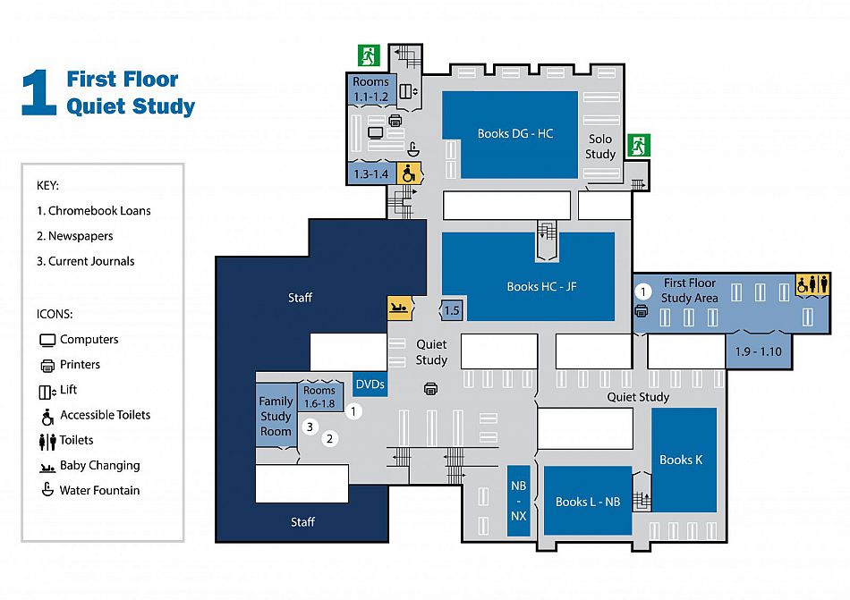 Refer to key below to find out the facilities available on this floor