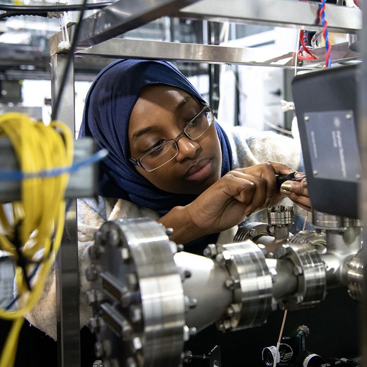 Close up of woman in Quantum lab