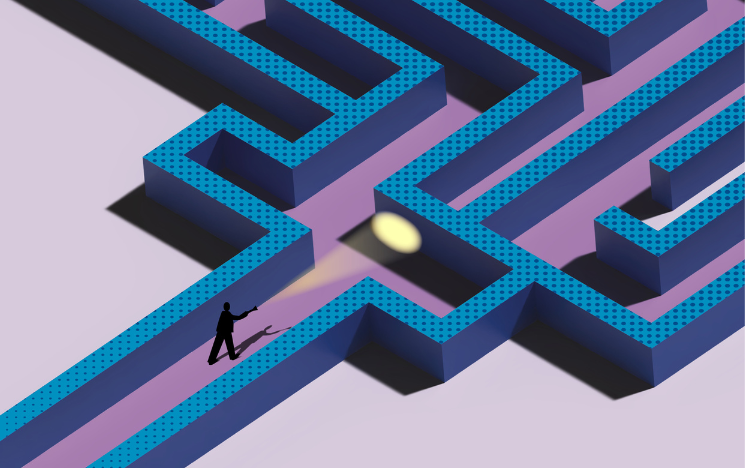 Illustration of a person navigating their way through a maze