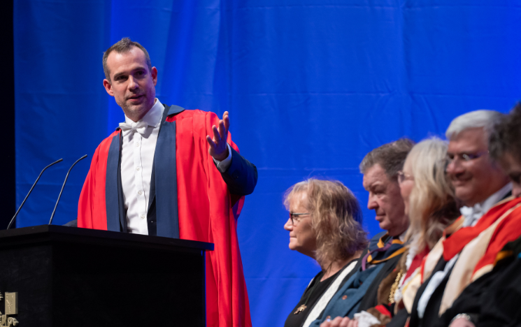 Chris van Tulleken speaking at graduation where he was being awarded an honorary degree.