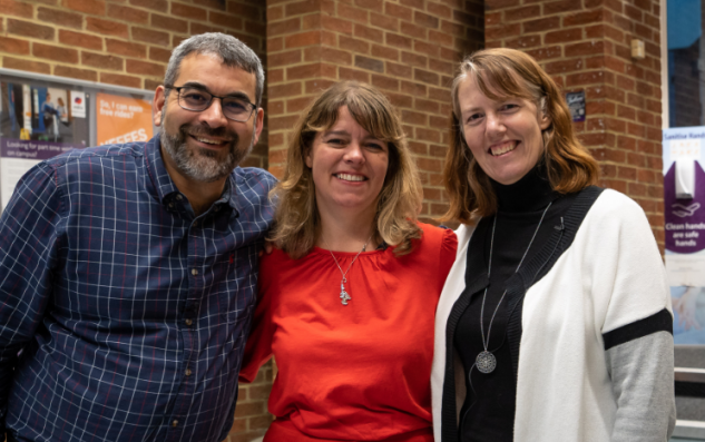 Professor Robin Banerjee, Dr Gillian Sandstrom and BBC broadcaster and Visiting Professor Claudia Hammond at the public launch of the Sussex Centre for Research on Kindness.