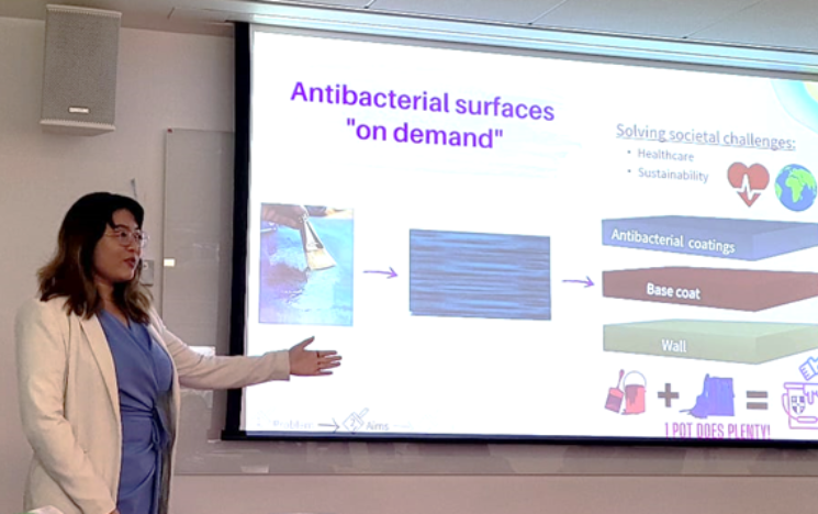 Huyen Le presenting her research on antibacterial surfaces.