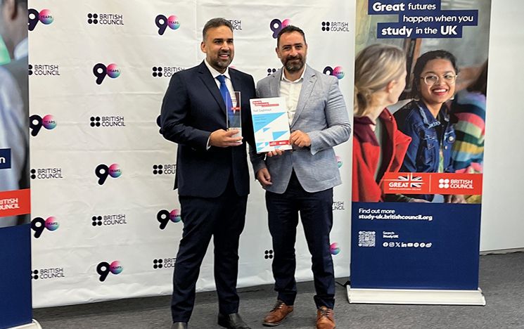 Fadi Zaghmout being presented with Study UK Alumni Award 2024 by Amir Ramzan, British Council’s Regional Director for the Middle East and North Africa region