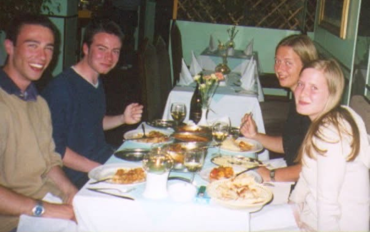 Satu and Andrew Spratley with their housemates Nick and Annicken in 2003.