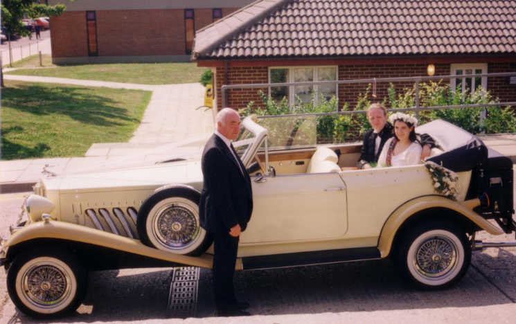 Alix Courtney and Ian Macfarlane on their wedding day outside East Slope bar.