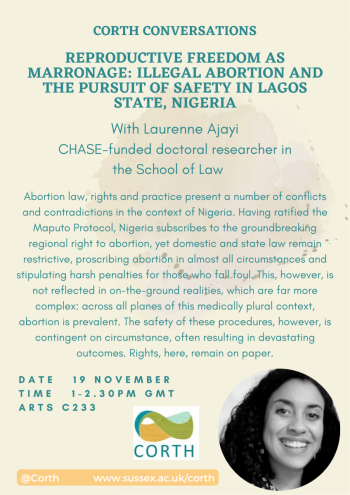 Poster with information on Laurenne Ajayi's 'Reproductive Freedom' seminar