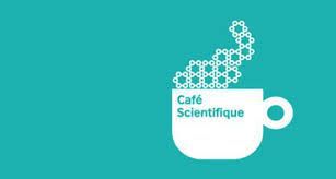 Logo of Brighton Cafe Scientifique featuring a blue sky background and mug with Cafe Scientifique written on it.