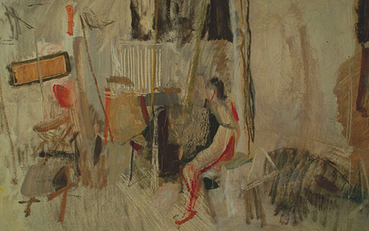 Abstract painting of a person in a room