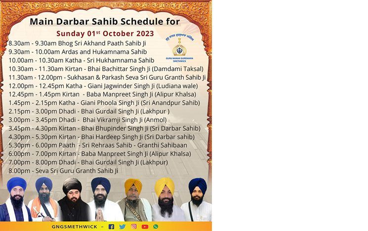 Guru Nanak Gurdwara's weekly programme of kirtan groups from India, Smethwick