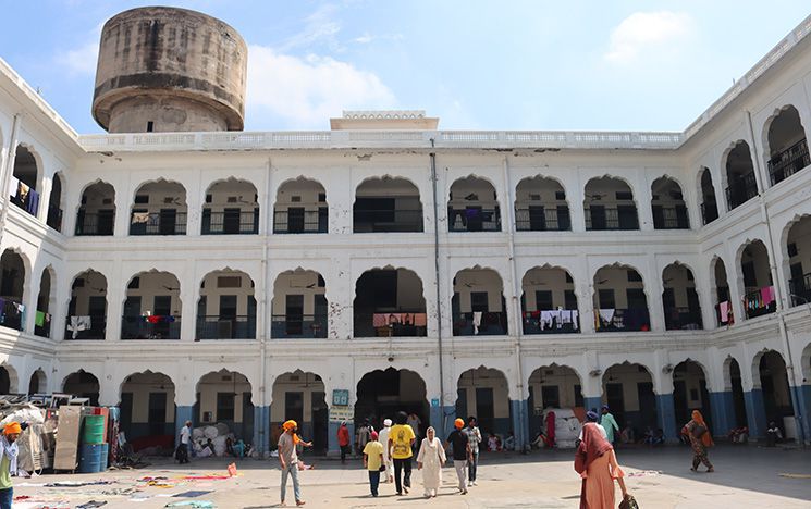 The courtyard of the oldest residence for pilgrims, Guru Ramdas Niwas, in Amritsar