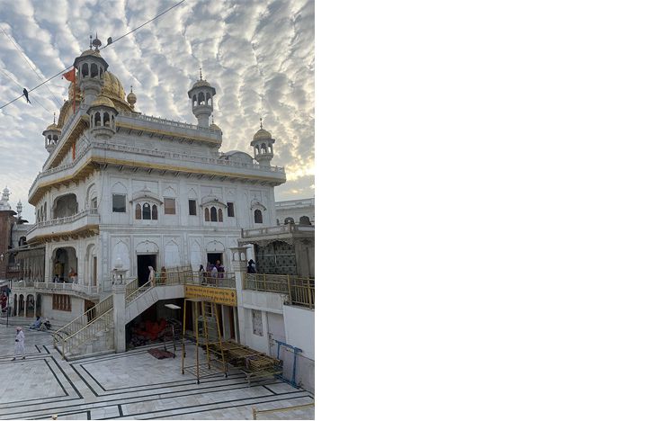 Akal Takht Sahib that was rebuilt after its destruction in 1984 in the  Operation Bluestar (para)military attack