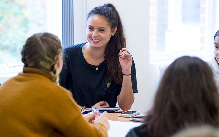 Students working together in a classroom