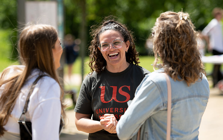 Students enjoying a tour of campus